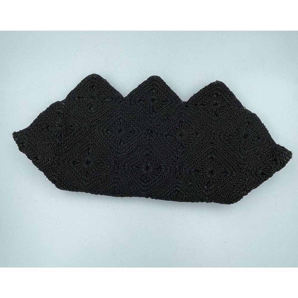 1940s Vintage Black Crochet Corde Shell Shape Clutch Women Bag - Picture 5 of 16